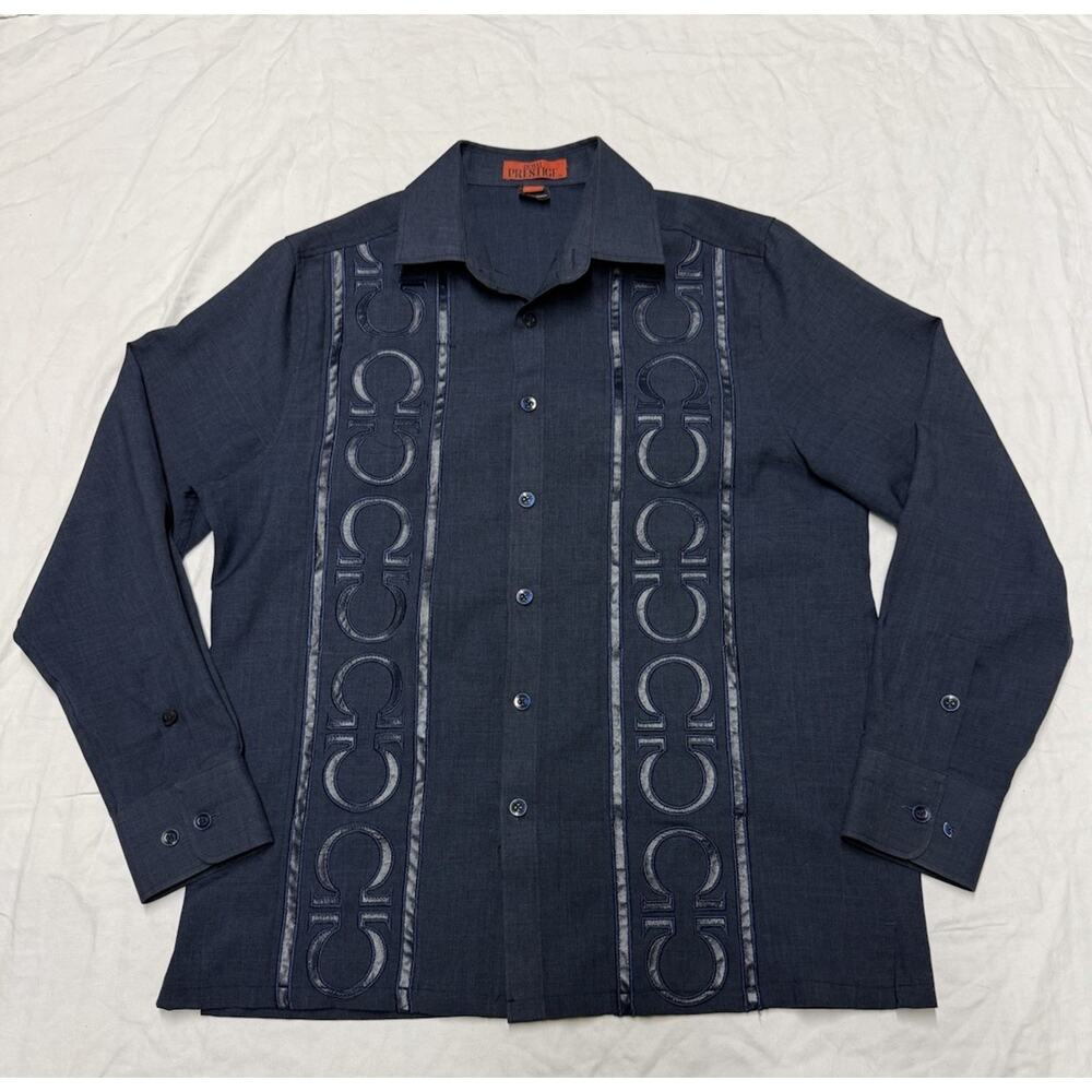 Royal Prestige Mens Button Down Shirt  Size L Color Navy Blue Long Sleeve